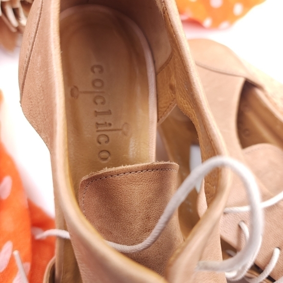 Coclico Tan Nude Cork Leather Lace Front Wedges Size 6 - Picture 7 of 15
